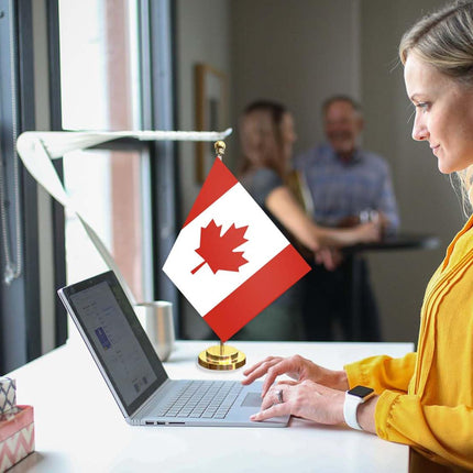Canada Desk Flag,12 inch Tall Small Canadian Outdoor Banner,Tiny Printing Decor For Office Home Table