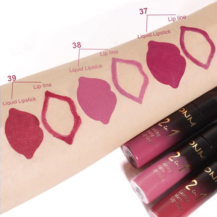 DNM 3PCS Rose red Plum Warm pink Deep cranberry Lip Stain Matte Lip Liner and Lipstick Set Long Lasting Set
