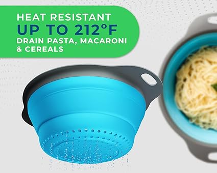 Colander Set - 2 Collapsible Colanders (Strainers) Set by Comfify - Includes 2 Folding Strainers Sizes 8" - 2 Quart and 9.5" - 3 Quart Red or Blue