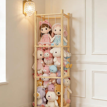 THREELOVE Natural Solid Wood Easy Assembly Toy Stuffed Animal Storage Organizer & Display Shelf