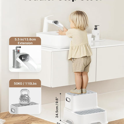 BUNWAG Potty Training Toilet with Toddler Step Stool, Attached Trash Bags and Spout Extender, Portable for Boys Girls Use in Indoor and Outdoor (Kids Potty Seat + Step Stool Set)