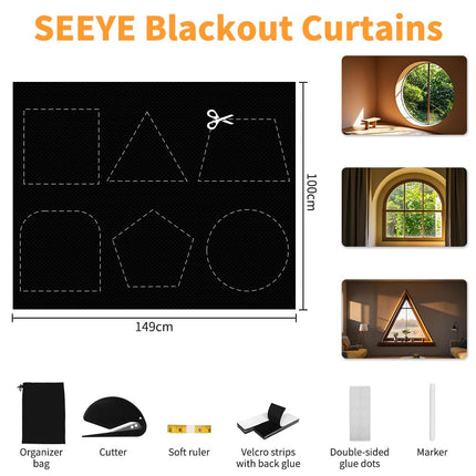 SEEYE Portable 149W x 200H cm Window Covering Blackout Blinds/Shades, No Drill Temporary for Baby, Nursery, Dorm, Travel RV