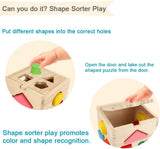 Aomola Wooden Shape Sorting Cube Toys with 13 Colorful Wood Geometric Shape Blocks and Sorter Box,Learning Matching Game for Toddlers,Preschool Educational Learning Toy for Kids T93