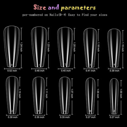 MAGIC ARMOR Coffin Nail Tips Clear nail tips with glue for Press on Nails Ballerina Nails 10 Sizes Full cover fake nails with nail glue nail files nail clippers for DIY Nail Art Extension