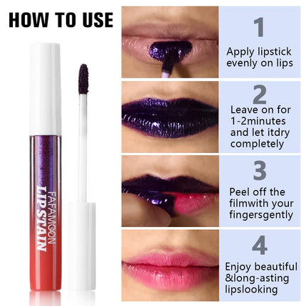 FAFAMOON Peel Off Lip Stain Tints, Liquid Lipstick Lip Stain Peel Off Long Lasting Waterproof for Women, Non-stick Cup Highly Pigmented Not Faded Smudge-proof