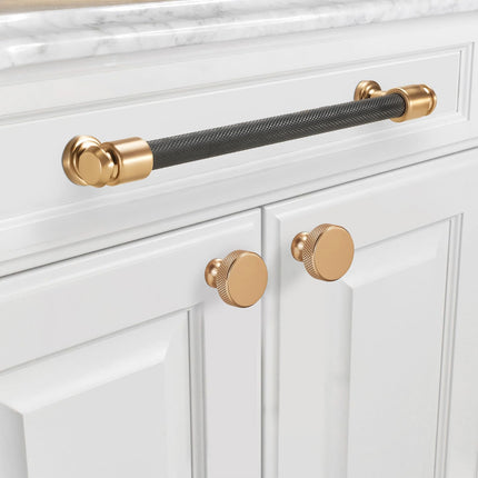 BUKOBYHE 6 Pack 12-5/8 Inch（320mm） Kitchen Cabinet Handles Black and Champagne Bronze Knurled Cabinet Pulls Black Drawer Pulls Kitchen Hardware