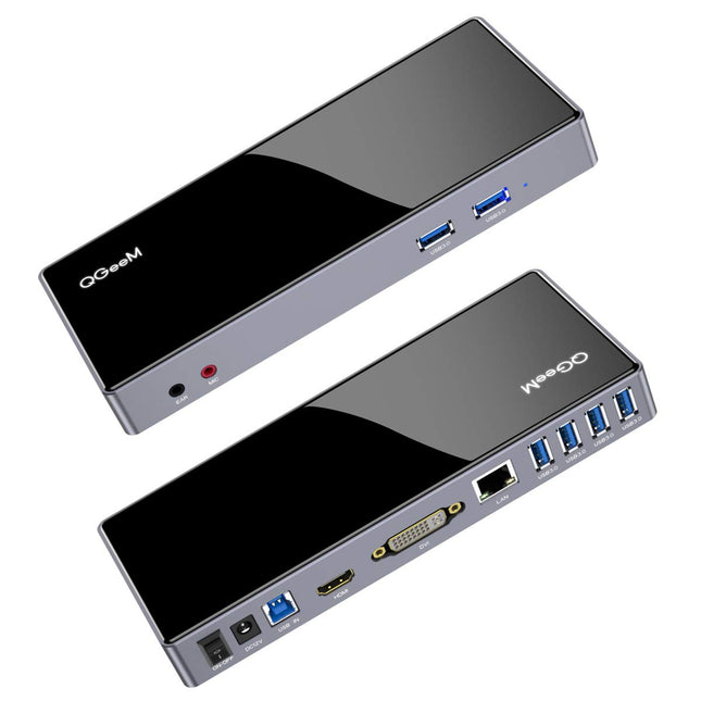QGEEM USB Docking Station USB 3.0 Universal Laptop Docking Station Windows Chrome OS,Mac os10.8 Above(Dual Video HDMI and DVI/VGA,Gigabit Ethernet,Audio,6xUSB 3.0 Ports),Docking Station Dual Monitor
