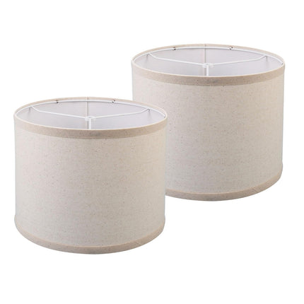 Wankaix Set of 2 Drum Lamp Shades Replacements For Table Lamps Easy Assembly, WHITE BIEGE  Natural Linen Fabric SIZE 13"x13"x10"