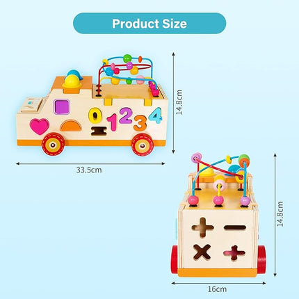 6-1 Wooden Pounding Toy Bead Maze Shape Matching Car Toys with Knocking Table and Arithmetic Montessori Early Education Toys T128