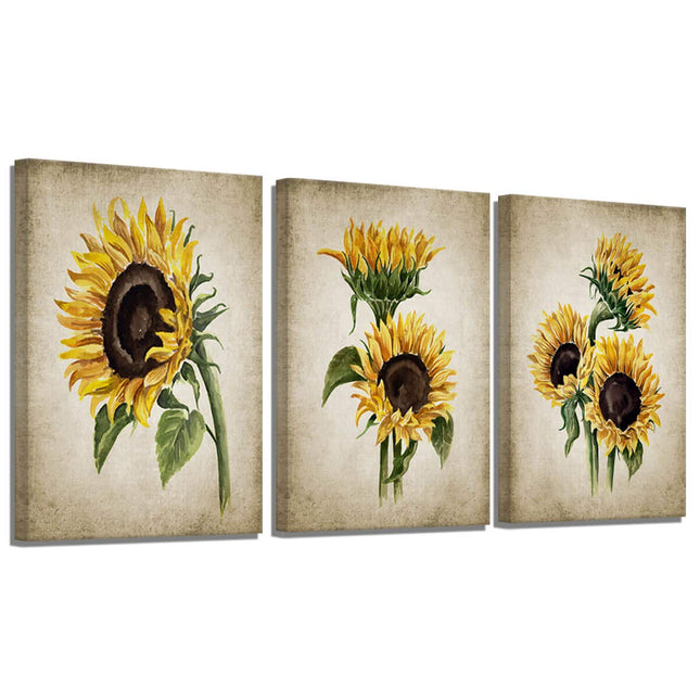 Sunflower 12x16x3" Vintage Sunflower 3 Pieces Canvas Wall Art