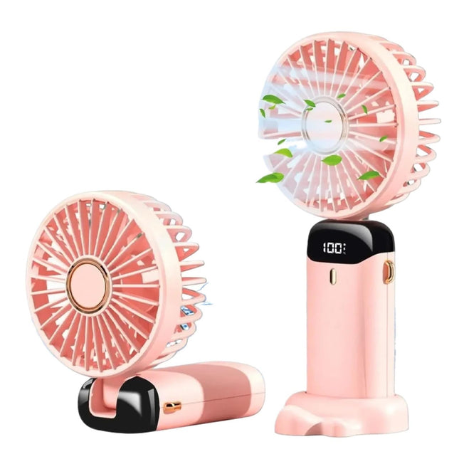 Handheld Fan, Handheld Mini Fan Wireless USB Rechargeable Portable Digital Display,for Travel, Office(Pink)