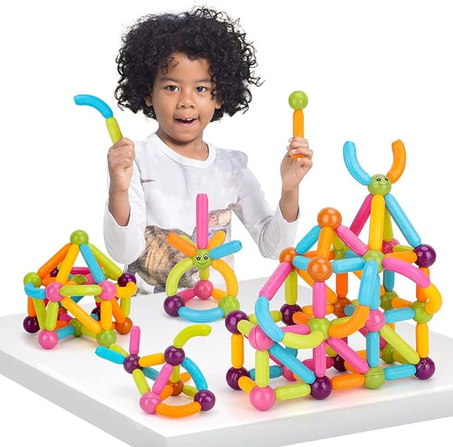 74PCS Magnetic Building Sticks Blocks Toys, Magnetic Balls and Rods Set for Kids, Magnetic Building Set,Toddler Montessori Toys,STEM Stacking Toys T102