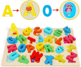 Wooden Peg Puzzles for Toddlers Uppercase and Lowercase Alphabet Number Board Set Gift for Educational Learning Jigsaw Puzzle Board Preschool Toys T22