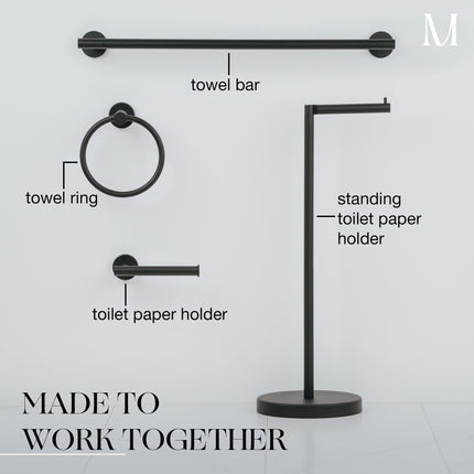Marmolux Acc 1PC Free StandingToilet Paper Holder Stand with Reserve, Matte Black Salle De Bain