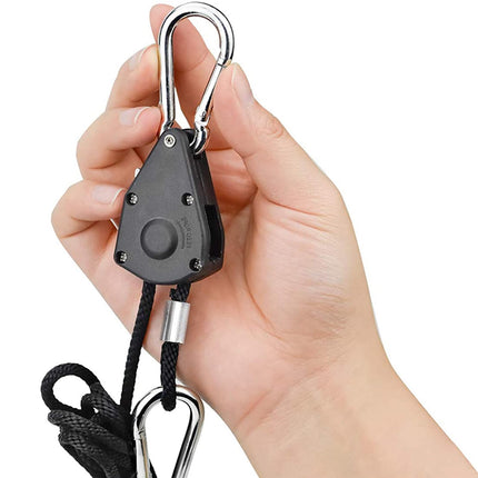 DMZK 4Pcs 1/8 Inch Hanging Rope Ratchet, Adjustable Heavy Duty Ratchet Rope Hanger, Rope Clip Hanger for Grow, Light Fixtures, Gardening,150lb Capacity