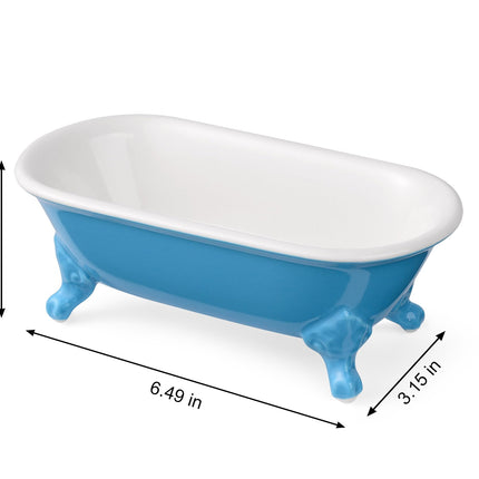 NEWHENGS 6.5" Ceramic Mini Decorative Clawfoot Bathtub Bar Soap Dish, Kitchen Sponge Holder and Shower Tray for Bathroom, PACIFIC BLUE