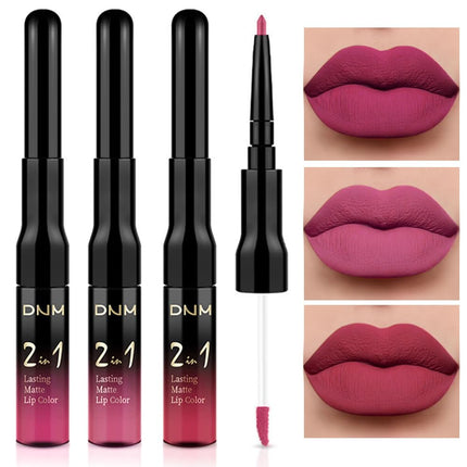 DNM 3PCS Rose red Plum Warm pink Deep cranberry Lip Stain Matte Lip Liner and Lipstick Set Long Lasting Set