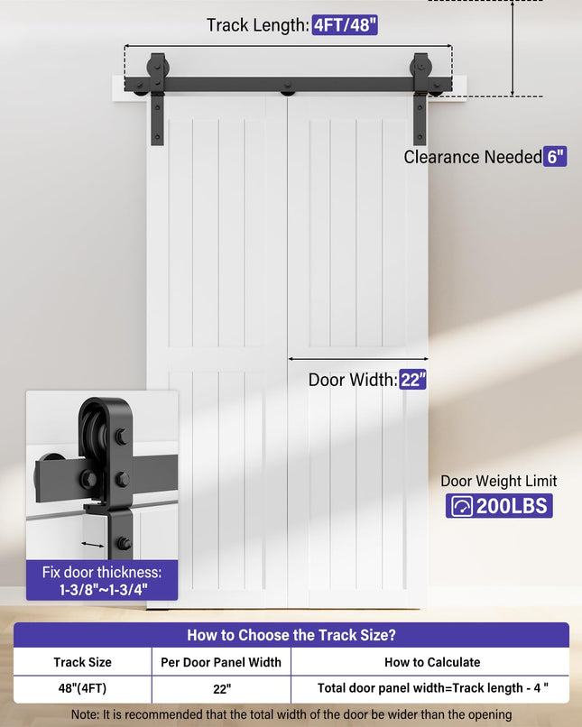 ZEKOO Bifold Barn Door Hardware Track Kit for Doors, Top Mount, (Doors not Included)