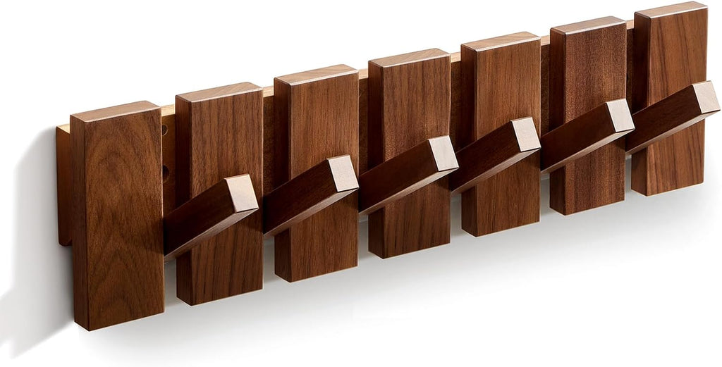 ESDOPA Wood Wall Mounted Coat Rack, Coat Rack Wall Mount, Flip Down Wall Hook Rack with 6 Hooks