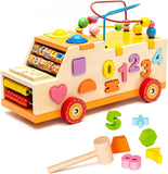 6-1 Wooden Pounding Toy Bead Maze Shape Matching Car Toys with Knocking Table and Arithmetic Montessori Early Education Toys T128