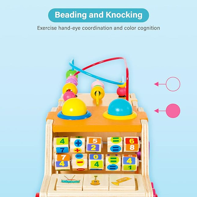 6-1 Wooden Pounding Toy Bead Maze Shape Matching Car Toys with Knocking Table and Arithmetic Montessori Early Education Toys T128