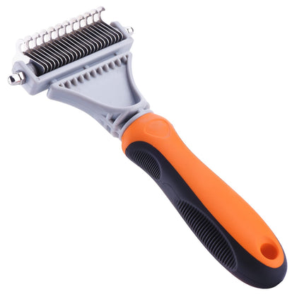 Professional Pet Dematting Comb with Double Sided Stainless Steel Pet Safe Blades, Shedding Brush Undercoat Rake tool for Removing Knots and Tangled Hair.