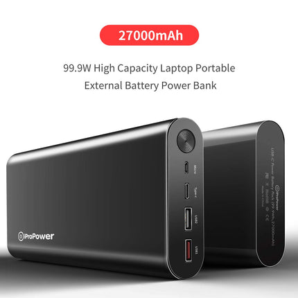 iProPower USB-C PD Power Bank 27000mAh, iProPower Portable External Battery Pack Power Delivery Charger for MacBook Air/Pro Camera iPhone 99.9 Wh