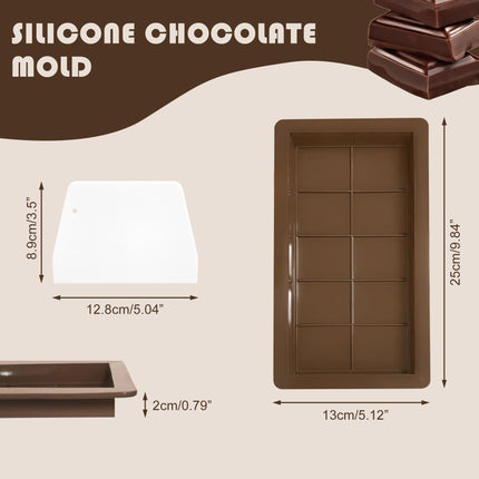 Qancekoo 2 PCS Dubai Chocolate Bar Molds with Spatulas, Flexible Silicone Chocolate Mold Candy Bar Mold for DIY Baking (Brown)