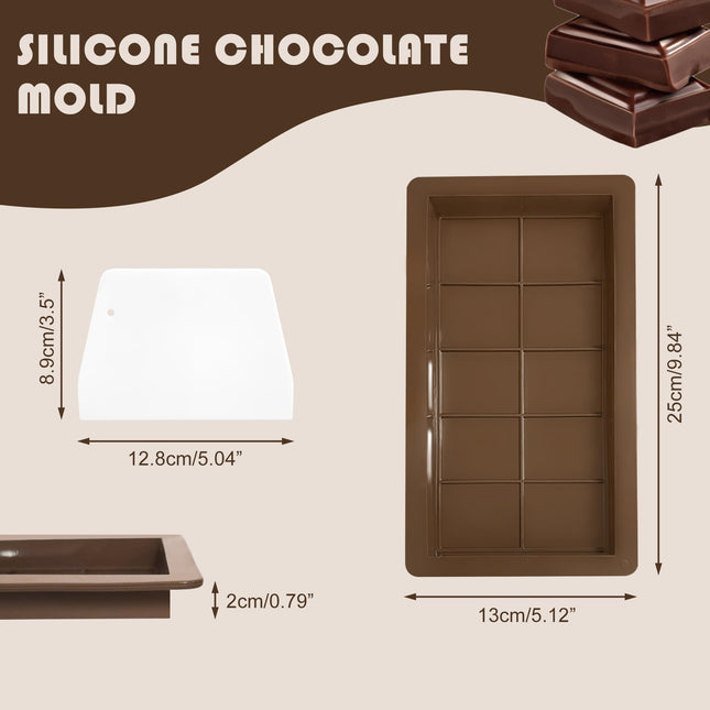 Qancekoo 2 PCS Dubai Chocolate Bar Molds with Spatulas, Flexible Silicone Chocolate Mold Candy Bar Mold for DIY Baking (Brown)