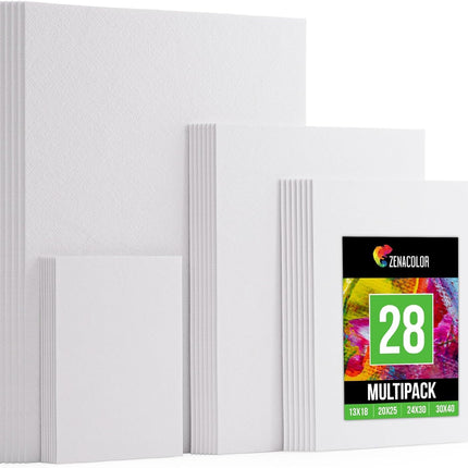 28 Canvases for Painting - Multisize Set, 5x7, 8x10, 9x12, 12x16 - White Canvas Boards -100% Cotton, 280 GSM and Acid-free