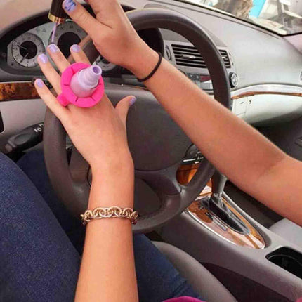 TCBWFY 2 Pack Ring Wearable Anti-Spill Nail Polish Bottle Holder Soft Flexible Silicone, RED & TEAL