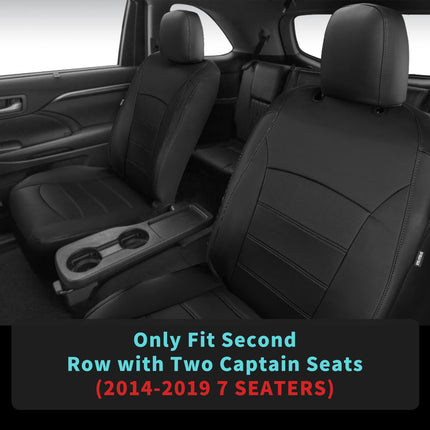 FEINEPRO Highlander Seat Covers for Toyota Highlander 2014 2015 2016 2017 2018 2019 7 Seats Full Set Faux Leather, 3-Row Second Row Captain's Chairs, Car Seat Protectors Accessories - Black