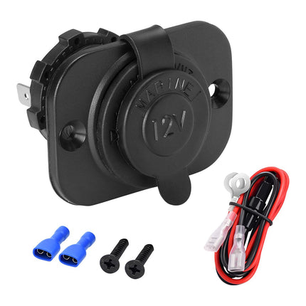 TSUGAMI 12V Car Cigarette Lighter Socket, Waterproof Dustproof Vehicle Lighter Power Outlet Female Socket with Wire & Lid, Auto Receptacle Accessories, Universal for Motorcycle RV ATV