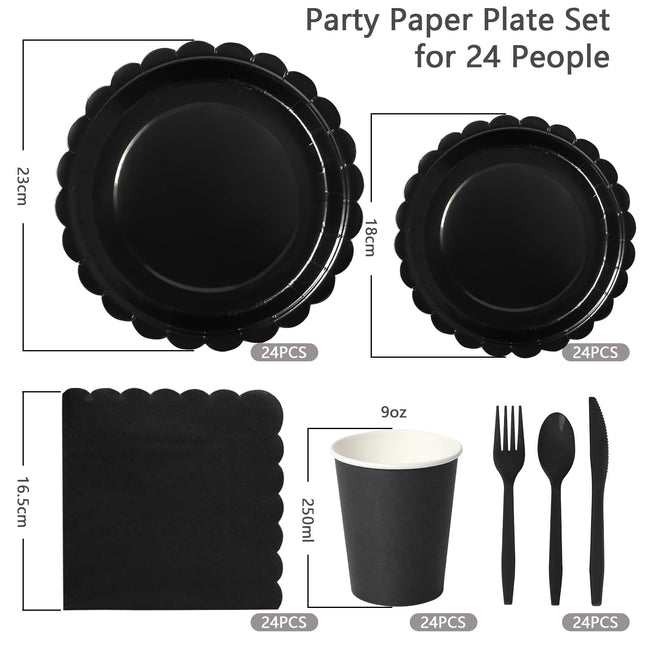 LASLU 168 PIECES Tableware Set, BLACK for Weddings, Parties, Birthdays etc etc