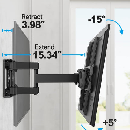 Pipishell PLMFK1 Full Motion TV Wall Mount for 26-74 inch TVs, up to 99lbs Max VESA 400x400mm, Wall Mount TV Bracket with Articulating Swivel Extension Tilting Leveling for LED LCD OLED 4K Flat Curved Screen