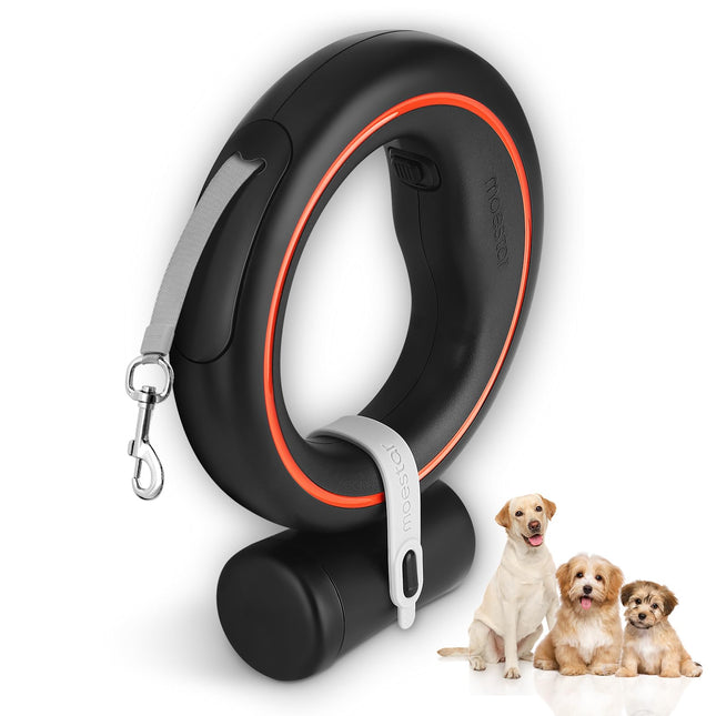 moestar UFO Retractable Hands Free Wearable Leash 2 Lite with Poop Bag Holder One-Handed Brake Pause Lock 360° Tangle Free 10ft for Up to 66lbs Medium Small Dogs