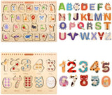 Aomola Wooden Puzzles for Toddlers,Alphabet ABC Numbers Puzzles Set,Kids Educational Preschool Pegged Puzzles,Learning Toys Gift T9