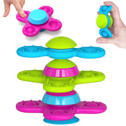 Guibola Suction Cup Spinners Toys for Toddlers 1-3 (Pack of 3), Bath Toys for 1 2 Year Old Boys/Girls, Sensory Toys for Babies 10-12 Months, Fidget Travel Toys for Kids 4-8 Years Old