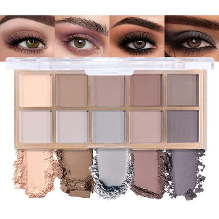DIKALU Waterproof Vegan Cruelty-free 10 Colors Neutral Nude Gray Taupe Matte Eyeshadow Palette, X004SW57JV