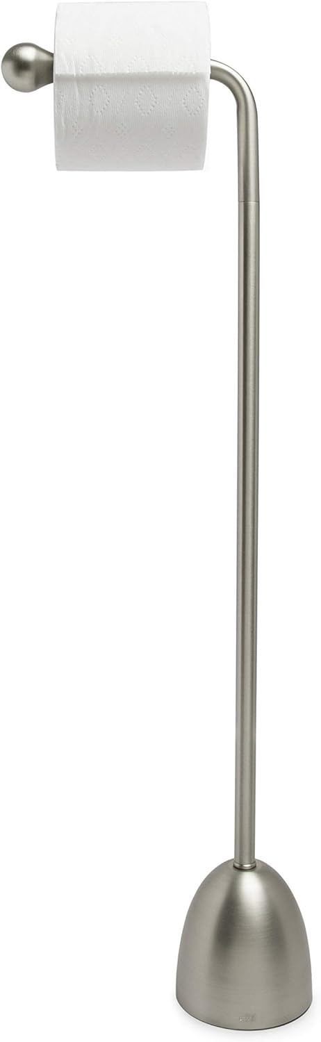 Heron Free Toilet Paper Holder Stand– Attractive Modern Bathroom Storage, Nickel Finish