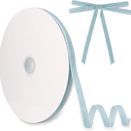 Velvet Ribbon 3/8 Inch x 30 Yards LVYOUIF Single Side Flocked Christmas Ribbon Roll for Gift Wrapping, Bouquets, Tree Bows, Holiday & Party Decoration Light Blue -78