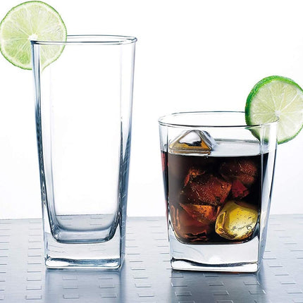 Collins Everyday Set of 16 Drinkware Kitchen Glasses for Cocktail, Iced Coffee, Beer, Ice Tea, Wine, Whiskey, Water, 8 Tall Highball Glass Cups & 8 Short Old Fashioned Drinking Glass
