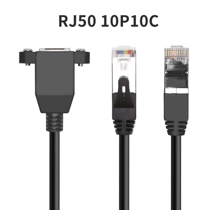 QIANRENON RJ50 10P10C Male to Female Extension Cable Panel Screw Mount Shielded Cat 5E 26AWG for Motorola Radio Barcode Scanning Laser Printing Industrial Equipment etc, 0.98Ft (0.3m)