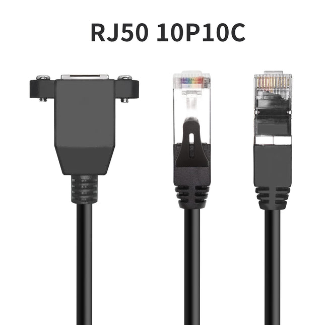 QIANRENON RJ50 10P10C Male to Female Extension Cable Panel Screw Mount Shielded Cat 5E 26AWG for Motorola Radio Barcode Scanning Laser Printing Industrial Equipment etc, 0.98Ft (0.3m)