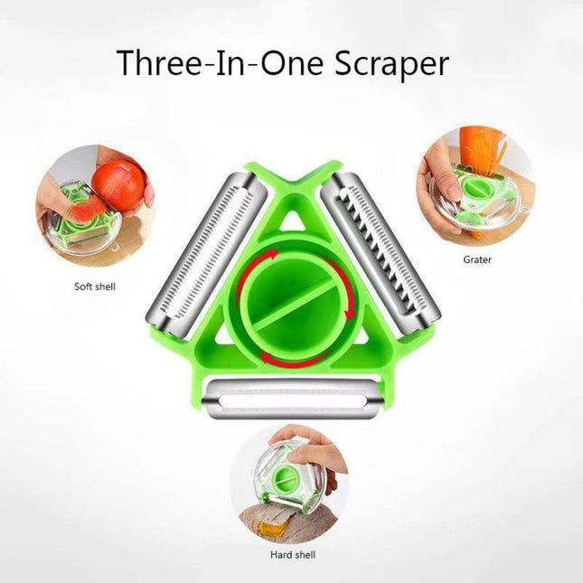 ProChefPrime 3 in 1 Vegetable Fruit Peeler, Multifunctional Stainless Steel Swivel Serrated Julienne Peeler for Kitchen, Veggie Peeler Slicker for Potato, Carrot, Tomato, Apple, Cucumber
