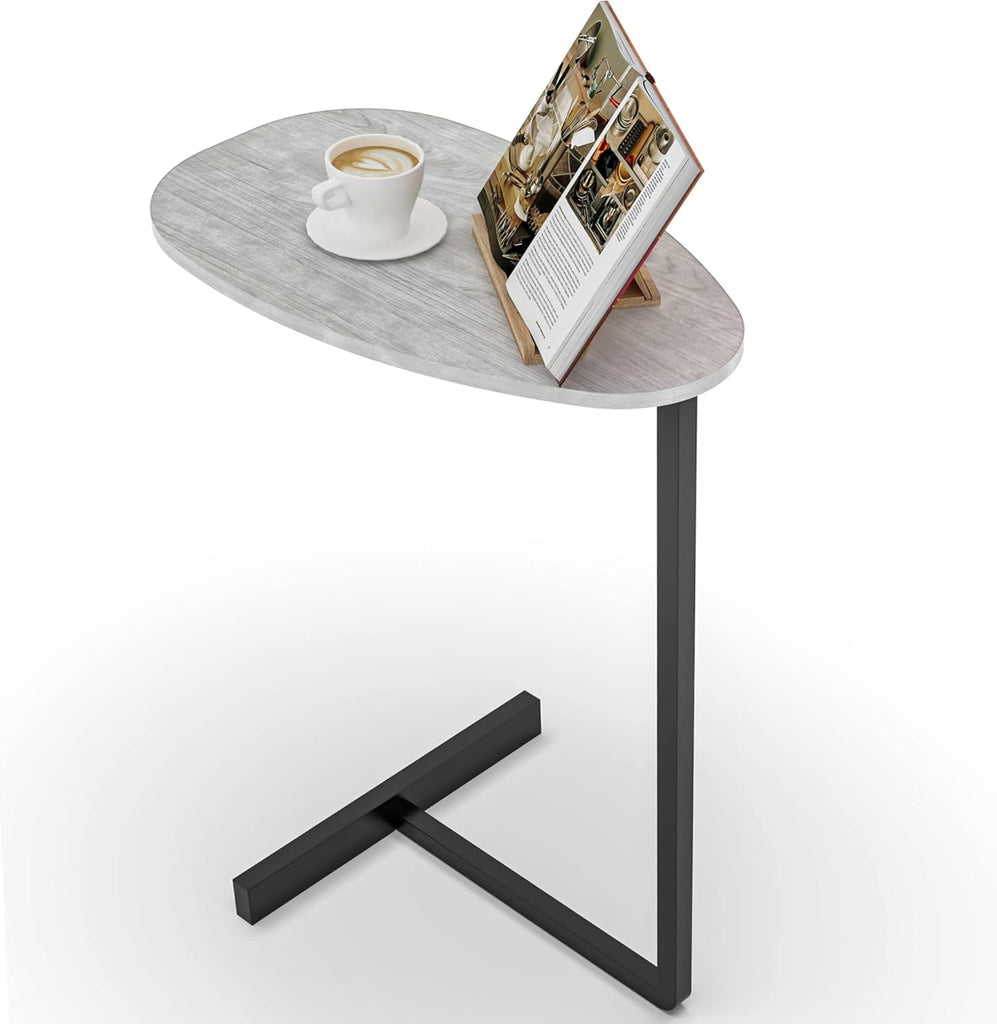 ANYHI Oval C Shaped Side Table for Small Space, Modern Couch End Table with Metal Frame