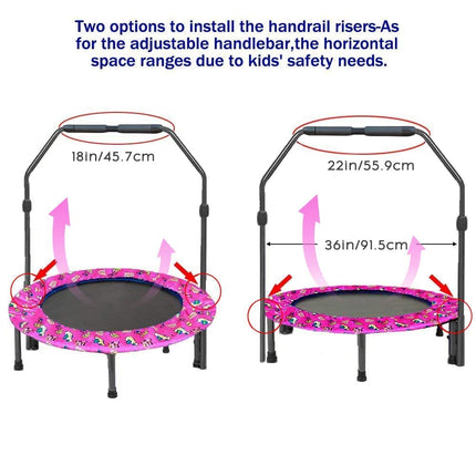 36'' Mini Trampoline for Kids With Adjustable Handle and Safety Padded Cover - Foldable Indoor & Outdoor Rebounder for Toddler Play and Exercise