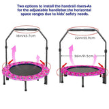 36'' Mini Trampoline for Kids With Adjustable Handle and Safety Padded Cover - Foldable Indoor & Outdoor Rebounder for Toddler Play and Exercise