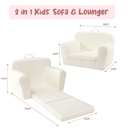 Eufurnibi Toddler Chair Comfy, 2 in 1 Flip Open Sofa for Toddlers, Kids Foam Couch, No Assembly,Cream White