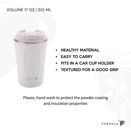 TEA FORMULA Leakproof 17 oz BPA-free Thermal Cup, WHITE